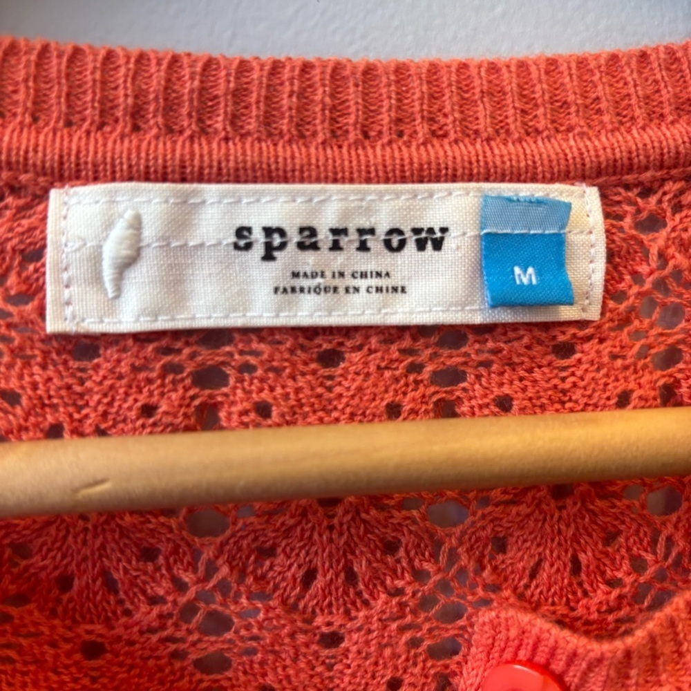 Sparrow Medium Coral Orange Cardigan Open knit crochet button front - Picture 4 of 12
